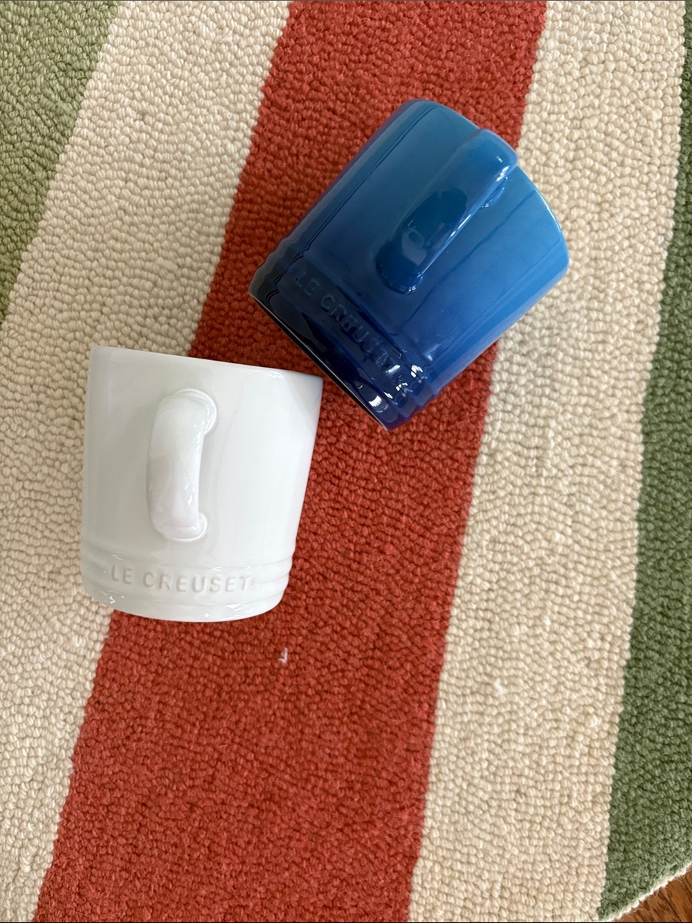Le Creuset Blue and White Stoneware Mugs - Set of 2